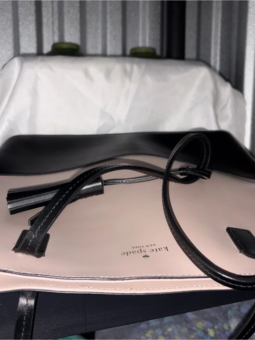 kate spade Two-Tone Black and Blush Leather Tote with Tassel